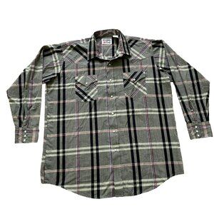 Western Craft MWG Plaid Cowboy Shirt Pearl Snap Vintage 90s Made in Canada XL